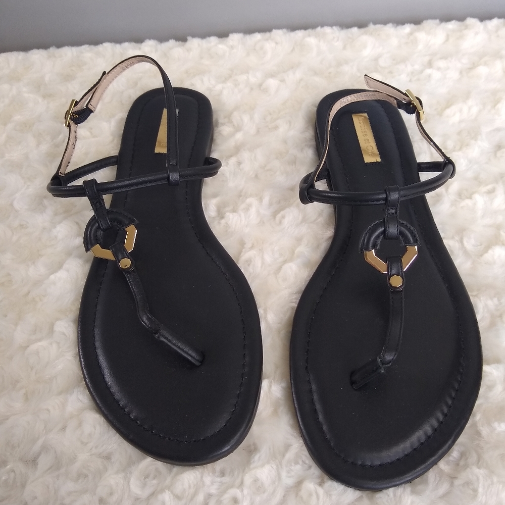 Louise et Cie black & gold flat sandals